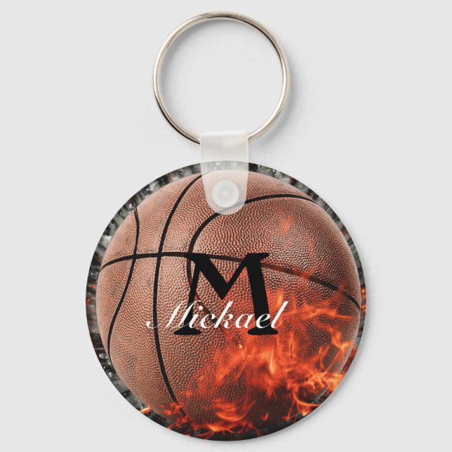 Personalized Flaming Basketball Keychain (Front)