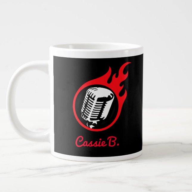 Personalized Flaming Mic Large Coffee Mug (Left)