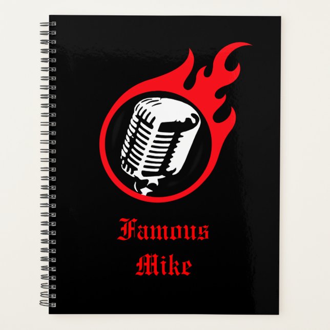 Personalized Flaming Microphone Planner (Front)