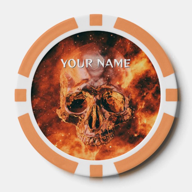 Personalized Flaming skull in space Poker Chips (Front)