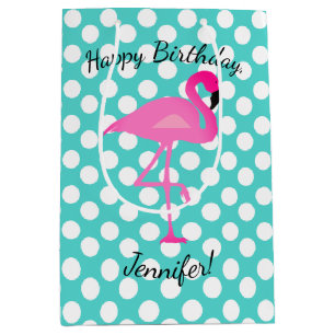 Personalized Flamingo and Polka Dot Gift Bag