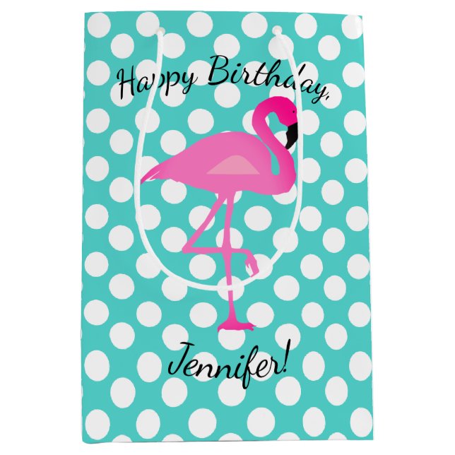 Personalized Flamingo and Polka Dot Gift Bag (Front)