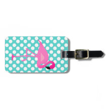 Personalized Flamingo and Polka Dot Luggage Tag