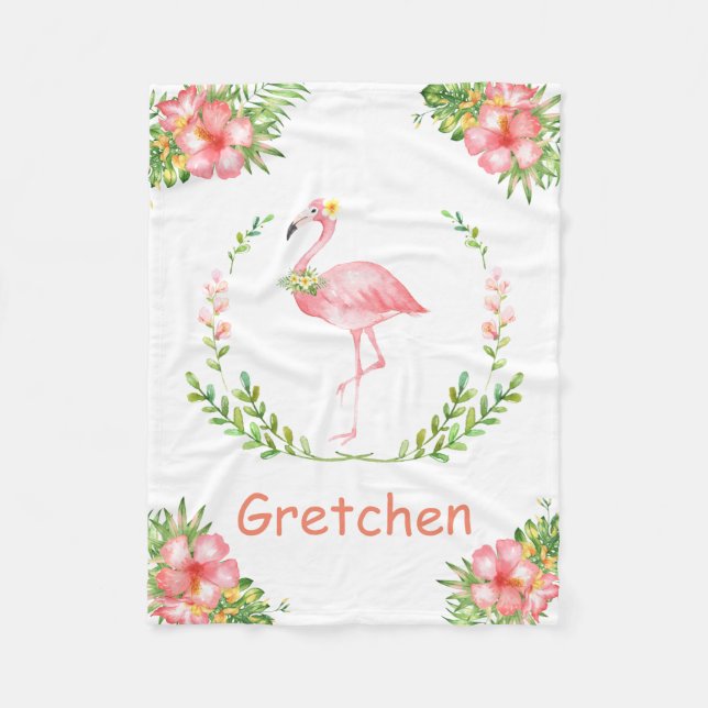 Personalized Flamingo Children's Fleece Blanket (Front)