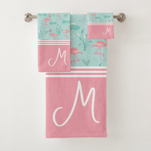 Personalized Flamingo Gift Monogram  Bath Towel Set
