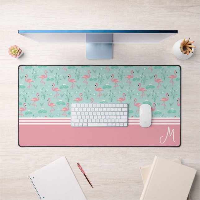 Personalized Flamingo Gift Monogram Desk Mat (Office 1)