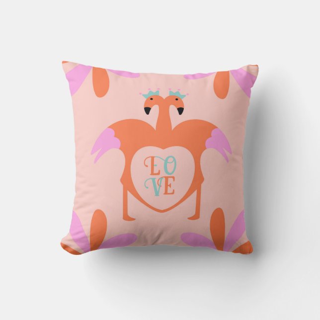 Personalized Flamingo Love Throw Pillow (Front)