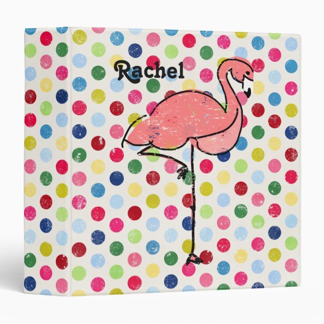 Personalized Flamingo Modern Colourful Spots Binder (Front/Spine)