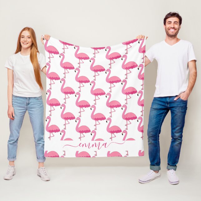 Personalized Flamingo Patter With Custom Name  Fleece Blanket (In Situ)