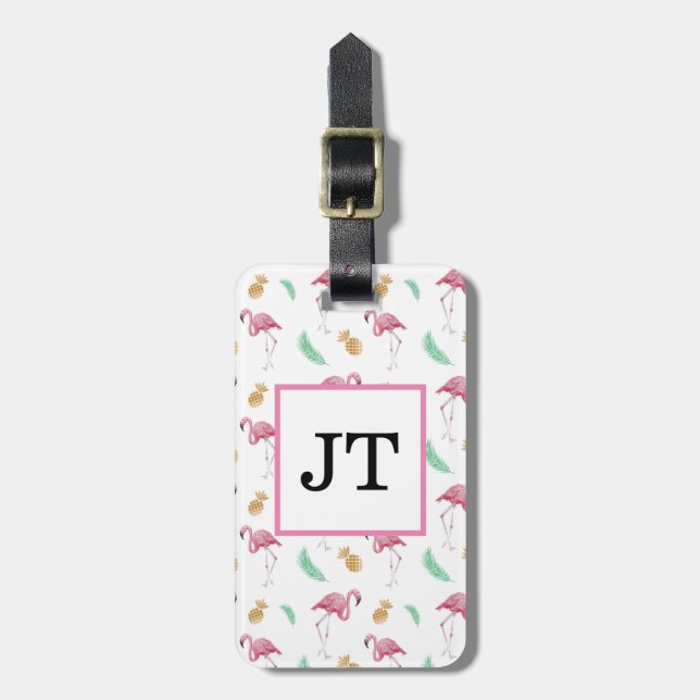 Personalized Flamingo & Pineapple Luggage Tag (Front Vertical)
