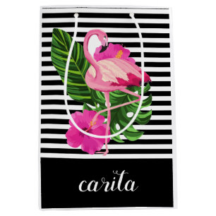 Personalized Flamingo Striped Gift Bag