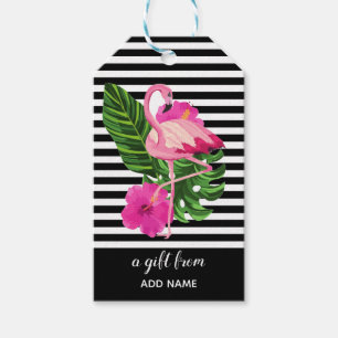 Personalized Flamingo Striped Gift Tag