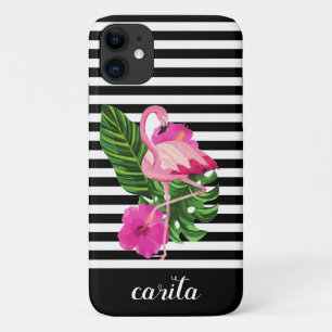 Personalized Flamingo Striped iPhone Case