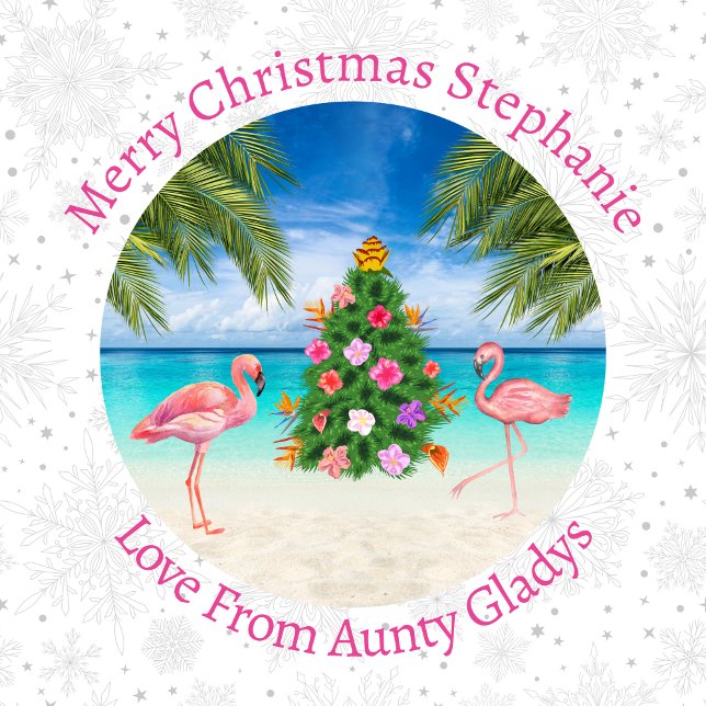 Personalized Flamingo Tropical Christmas Tree Wrapping Paper (Creator Uploaded)