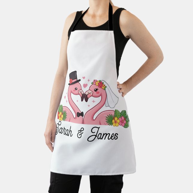 Personalized Flamingo Wedding Couple Tropical Gift Apron (Insitu)