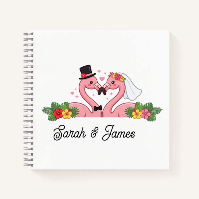 Personalized Flamingo Wedding Couple Tropical Gift Notebook (Front)