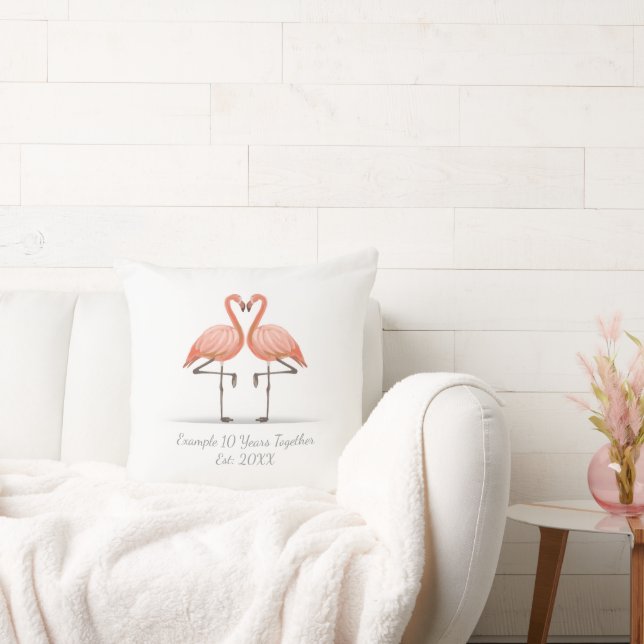 Personalized Flamingo X Years Together Anniversary Throw Pillow (Couch)