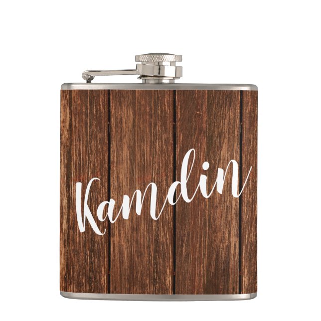 Personalized Flask Barn Wood Country Rustic (Front)