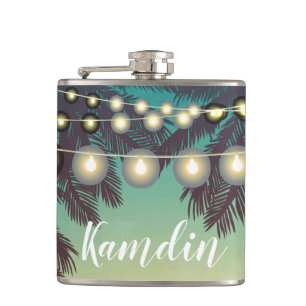 Personalized Flask Beach Sunset Palm Tree String L