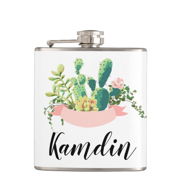 Personalized Flask Bohemian Cactus Succulents Dess (Front)