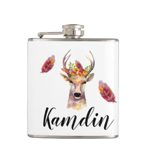 Personalized Flask boho deer Buck Head Browning Bo