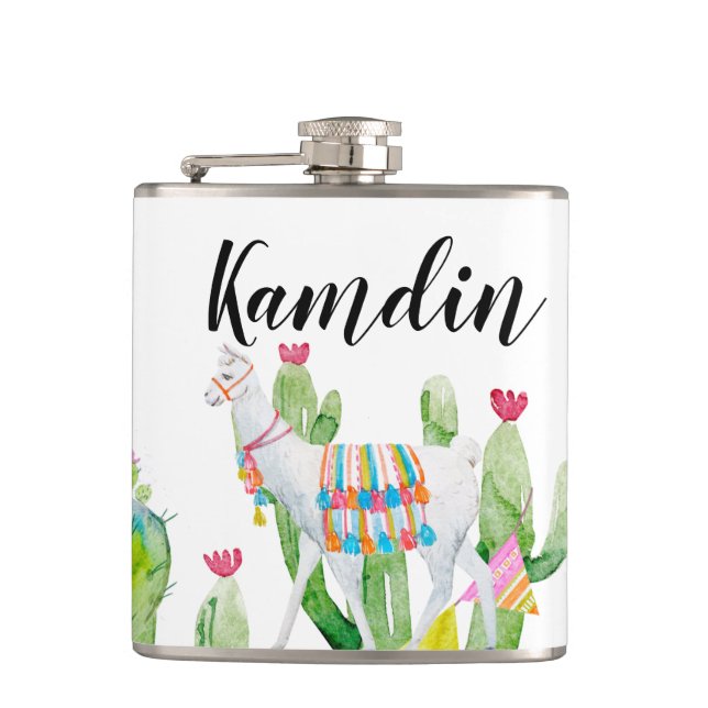 Personalized Flask Boho Llama Bohemian Cacti Deser (Front)
