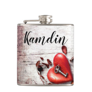 Personalized Flask Country Wood Key to my Heart Ru