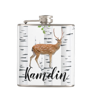 Personalized Flask Deer Doe Buck Woodland Hunting