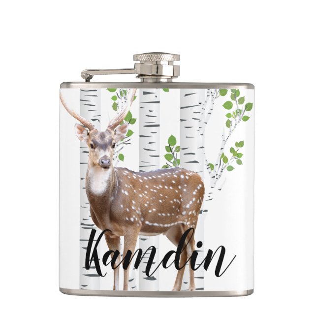 Personalized Flask Deer Doe Woodland Buck Label (Front)