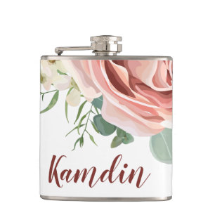Personalized Flask Geometric Garden Rose Anemone