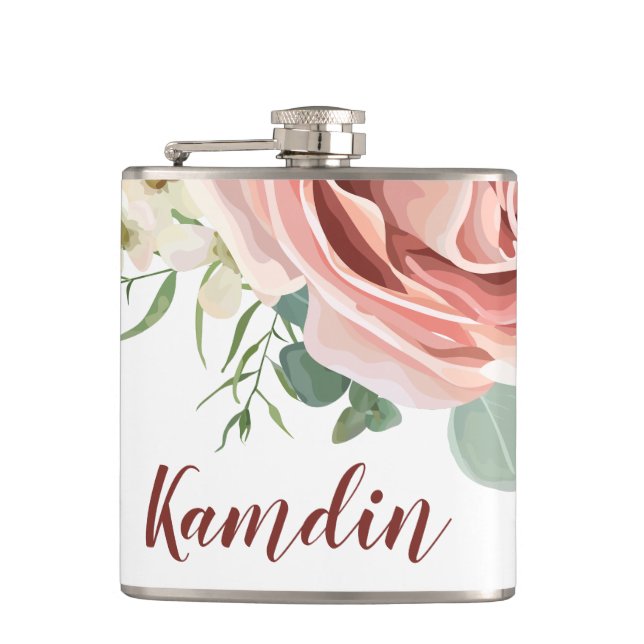 Personalized Flask Geometric Garden Rose Anemone (Front)