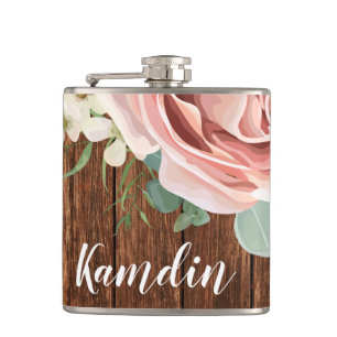 Personalized Flask Geometric Garden Rose Barn Wood