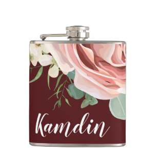 Personalized Flask Geometric Garden Rose Wine Burg