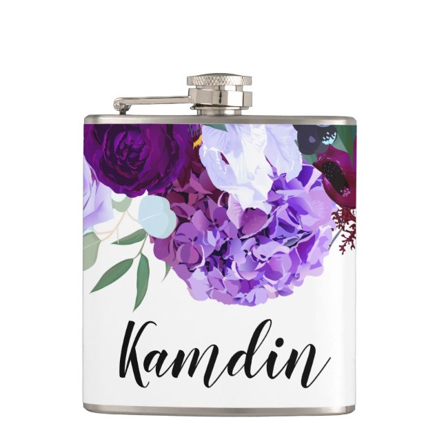 Personalized Flask Lavender Hibiscus on White (Front)