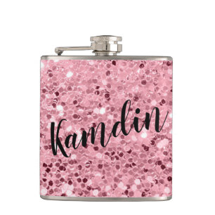 Personalized Flask Rose Gold Glitter