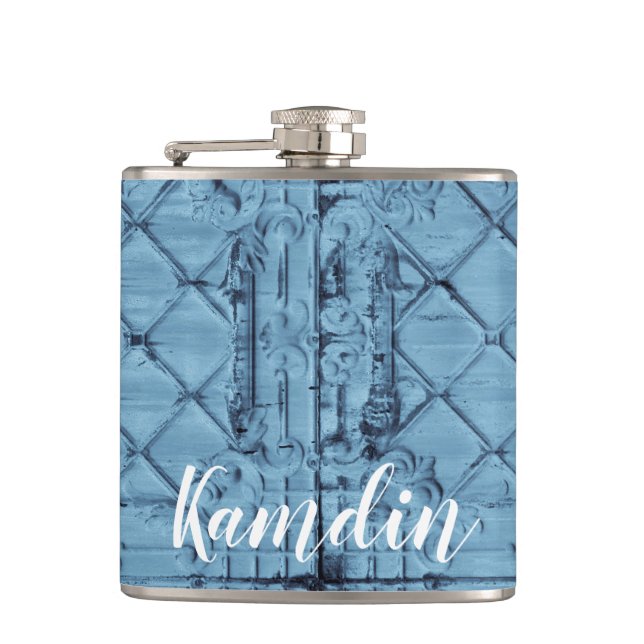 Personalized Flask Rustic Tin Panel Ceiling Countr (Front)