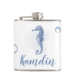 Personalized Flask Seahorse Ocean Beach Water