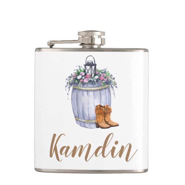 Personalized Flask Summer Country Wedding Rustic W (Front)