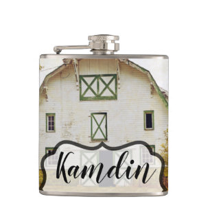 Personalized Flask Sunset Barn Country Rustic Fiel