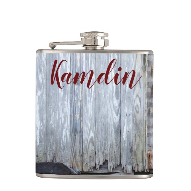 Personalized Flask White Wash Wood Barn Door Count (Front)