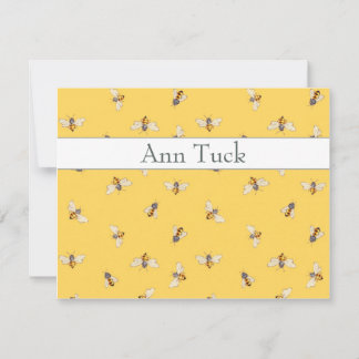 Personalized Flat Note Cards - Bees with Sunny Yel