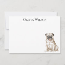 Personalized flat notecards with pug