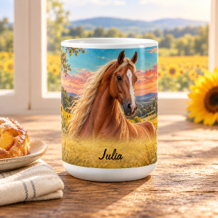 Personalized Flaxen Chestnut Saddlebred Sunflower  Coffee Mug