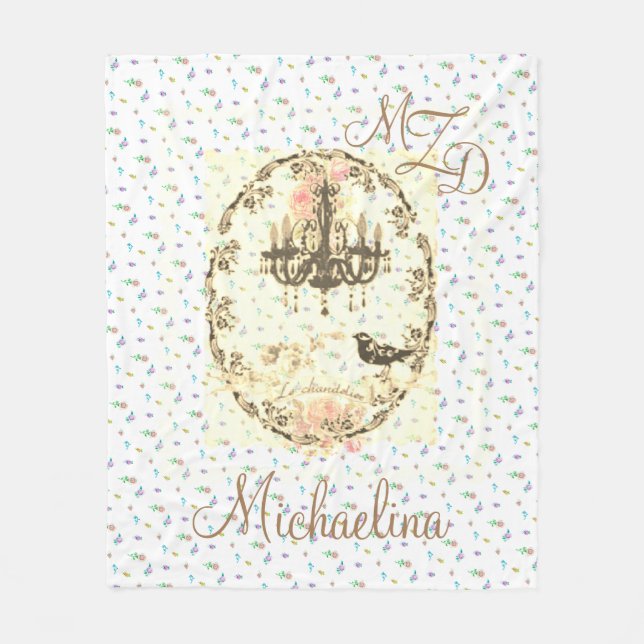 Personalized Fleece Blanket Le Chandelier Rosebuds (Front)
