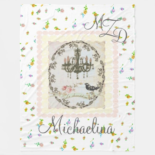 Personalized Fleece Blanket Le Chandelier Rosebuds (Front)