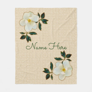 Personalized Fleece Blankets with Magnolias