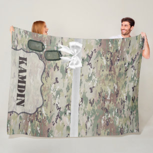 Personalized Fleece Throw Army OCP Camo Uniform