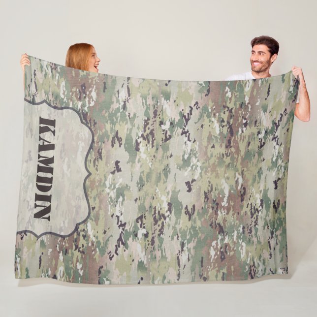 Personalized Fleece Throw Army OCP Camo Uniform Blanket (In Situ)