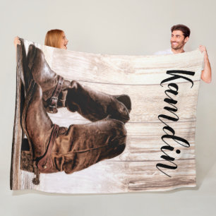 Personalized Fleece Throw boots country rustic wes