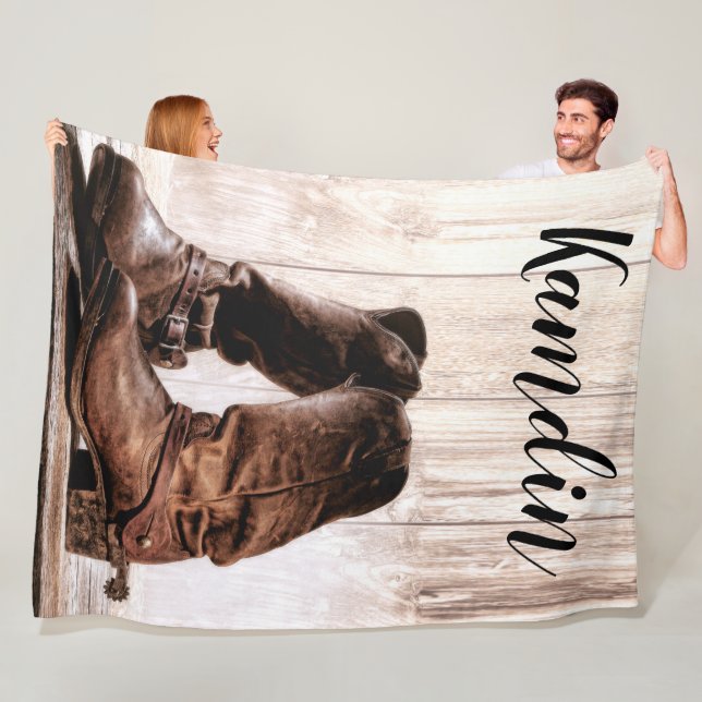 Personalized Fleece Throw boots country rustic wes (In Situ)